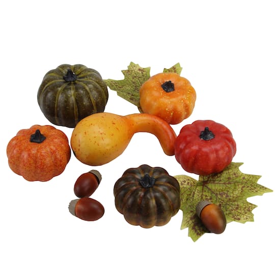 Autumn Harvest Pumpkin, Gourd, Acorn &#x26; Leaf Decoration Set